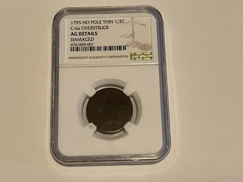 1795 Half Cent No Pole Thin C-6a Overstruck NGC AG Details Cover
