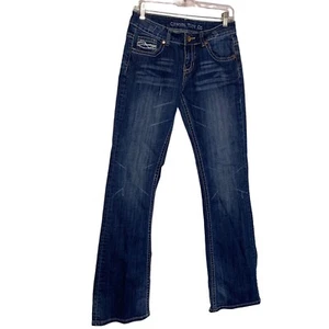 Cowgirl Tuff Co. Jeans Womens 28x33 Denim Blue Boot Cut Low Rise Dark Wash Flare - Picture 1 of 15