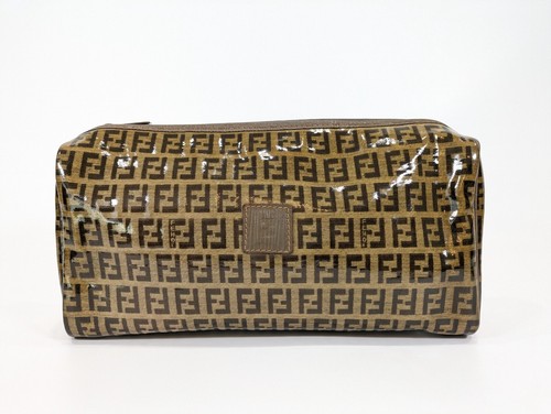 FENDI S Borsa Tela Smaltata PVC Marrone Autentica