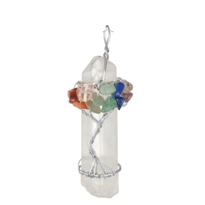 Collar de piedra colgante con punta de cristal chakra curativo árbol de la vida envuelto para mujer Foto 1 de 4