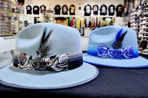 Sombrero Freddie Negrete Lana Azul Lowrider Alama Fedora Rosa Rosas - Imagen 1 de 7
