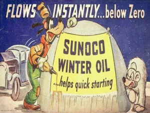 SUNOCO MOTOR OIL GOOFY POLAR BEAR HEAVY DUTY USA MADE METAL ADVERTISING SIGN - Picture 1 of 1