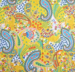 5 Yard Indian Handmade Natural Cotton Sanganeri Yellow Paisley Print Fabric - Picture 1 of 6