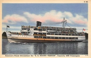 Aboard The "S.S. Mount Vernon" Cruise Ship Down the Potomac River Vtg Postcard - Imagen 1 de 2