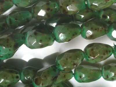 Vtg 50 GREEN TURQUOISE PICASSO FIRE POLISHED 10X7mm GLASS DROP BEADS  #010720x - Image 1 of 3