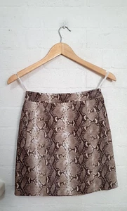 SHEIKE Designer Label Women Brown Snake Print Aline Short PU Mini Skirt Size 6 - Picture 1 of 8