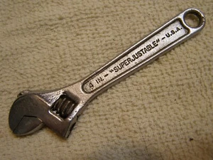 Vintage USA Halbmond 4" verstellbarer Schraubenschlüssel "Crestoloy" glatte Vierkantbacken - Bild 1 von 8
