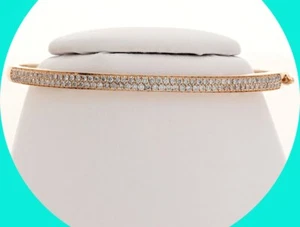 Diamond Bangle Bracelet 1.25CT 14K Rose Gold Hinged - Picture 1 of 8