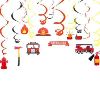 Fire Truck Themed Party Hanging Swirl Decorations Fireman Firefighter Party - Image 1 of 2