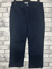 Per Una By M&S Trousers Womens Size 14 Long Navy Blue Straight Leg 99% Cotton