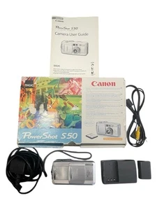 Canon Digital Camera PowerShot S50 5 Megapixel Silver Box & Charger - Picture 1 of 6