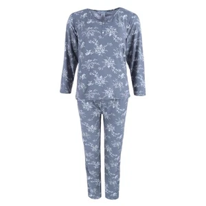 Elegant Emily Women's Plus Henley & Pant Grey Floral Set - Picture 1 of 8