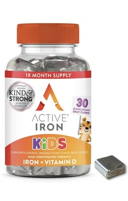 Suplemento de hierro para niños con vitamina D - Masticables suaves para energía e inmunidad, 30ct Foto 1 de 4