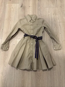 Polo Ralph Lauren Girls SZ 7 Belted Chino Long Sleeve Khaki Shirt Dress - Picture 1 of 8