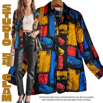 Blusa Top Túnica Satinada De Colección Años 80/90 S Boho Disco Art Deco Años 70 Renacimiento Foto 1 de 4