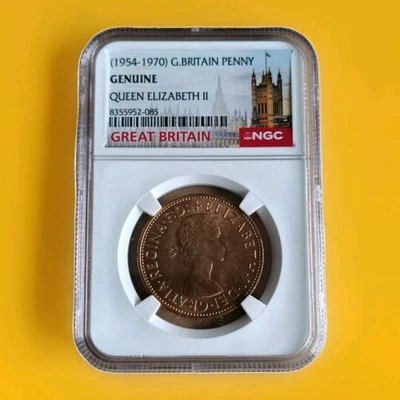 1954 - 1970 Great Britain Penny NGC Genuine Queen Elizabeth II UK British Coin - Image 1 of 2