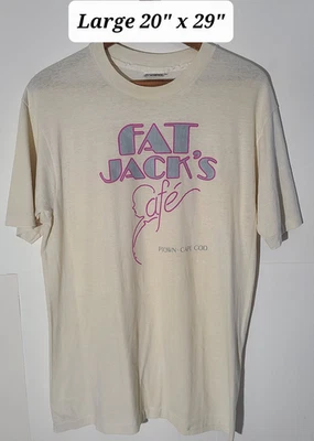Vintage 90s Fat Jack's Cafe Distressed Large T-Shirt Single Stitch Made/USA - Image 1 of 4