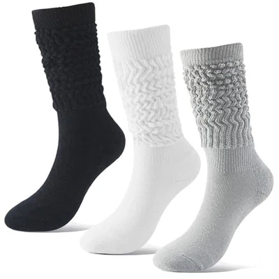  Calcetines holgados para mujer, 3 pares largos crujientes 5-11 3 pares-negro+blanco+gris Foto 1 de 4