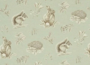 SANDERSON CURTAIN FABRIC DESIGN Squirrel & Hedgehog 2.7 METRE SEASPRAY/CHARCOAL - Picture 1 of 8