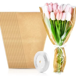 50 PCS Flower Bags for Bouquets Floral Wrapping Paper with Ribbons Florist Wr... - Picture 1 of 7