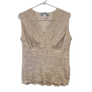Vintage Y2K Beige Lace Top Stretch Grunge Fairy Goth Sleeveless Babydoll Medium - Picture 1 of 5