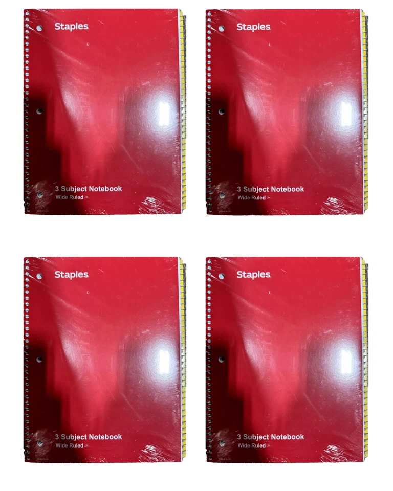 (4 Pack of 3) Staples 1-Subject Notebook Graph Ruled 120 Sheets Assrtd 8"x10.5" - Image 1 of 3