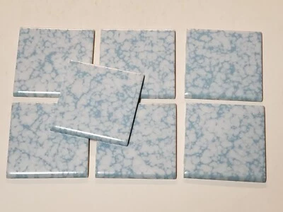 Vtg. Lot of 6 DALTILE Ceramic Tiles - Light Blue Veined Gloss 4 1/4 Bullnose NEW - Image 1 of 4