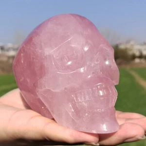 2.17LB Natural Rose Quartz Carved Skull Quartz Crystal Skull Decor Reiki Gift - Bild 1 von 12