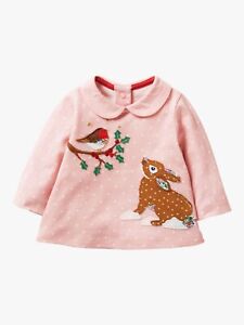 Baby Boden Long Sleeve Spot Rabbit & Robin Top In Pink -Slightly Imperfect