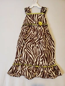 Girls dress, Brown, white, florescent green yellow colors size 8 - Picture 1 of 4