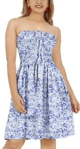 LA LEELA Women's Boho Smocked Mini Swing Beach Dress Tube Top Strapless Dresses - Picture 1 of 3
