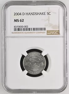 2004-D Jefferson Nickel Handshake NGC MS 62 - Picture 1 of 2