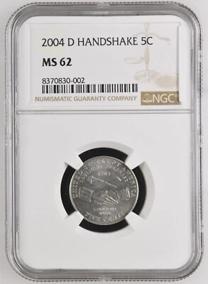 2004-D Jefferson Nickel Handshake NGC MS 62 - Image 1 of 2