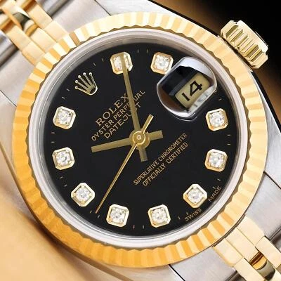 RELOJ ROLEX DATEJUST 69173 DAMAS ESFERA DIAMANTE NEGRO DE FÁBRICA ACERO ORO 18K Foto 1 de 4