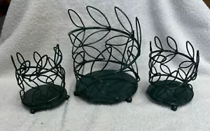 Green Metal Wire Leaf Design Candle Holders Set Of 3 - Picture 1 of 5