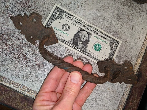 Early 10" Antique Hand Wrought American Iron Door Handle Cover