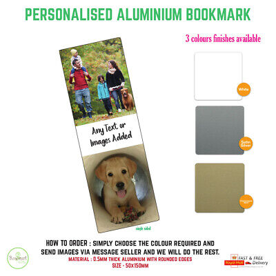 Personalised Photo Aluminium Bookmark Metal Gift Literary Books 150x50mm • 3.99£