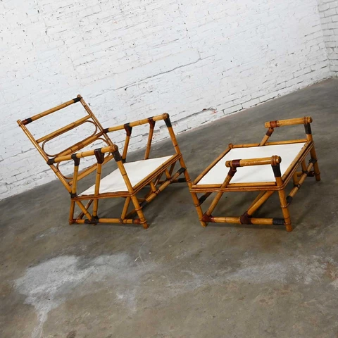 Campaign Island Style Rattan Lounge Chair & Ottoman Style Ficks Reed & McGuire Cover