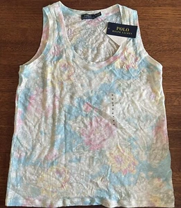 Polo Ralph Lauren Women's M Tank Top Linen Floral Loose Fit Scoop Neck - Picture 1 of 6