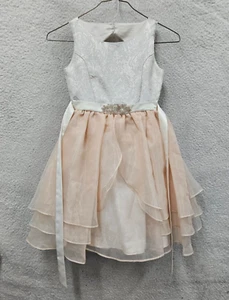 Blush by Us Angels Girls Dress 12 Cream Beige Poly Blend Beaded Chiffon Ruffle - Picture 1 of 18