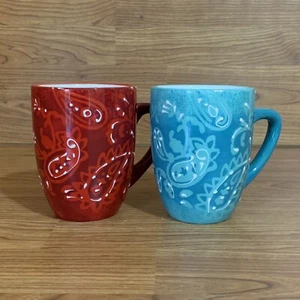 2er Set Laurie Gates Paisley 3D Keramik Kaffeetassen mit Blumenprägung  - Bild 1 von 8