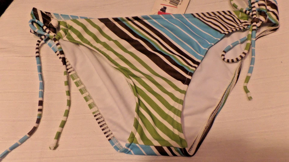 Island Soul talla NWTS Med. Pantalones de baño/bikini a rayas para dama blanco/verde marrón S Foto 1 de 2