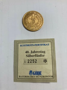 40. Jahrestag Silberfünfer mit Echtheits-Zertifikat - Bayrisches Münzkontor - Bild 1 von 5