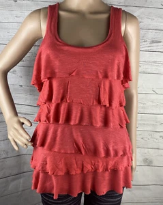 Love On A Hanger Ruffled Tank Top Medium Coral Pink Racerback Bow Stretchy Shirt - Picture 1 of 12