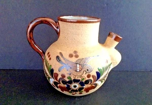 VINTAGE SIGNED MEXICAN/MEXICO POTTERY TONALA SPOUT HANDLED WATER JUG, JAR, POT - Picture 1 of 7