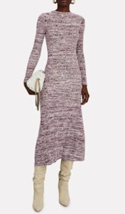 Anna Quan Charissa Ribbed Midi Dress 4 Womens Knit Burgundy Cream Cotton Stretch - Picture 1 of 20