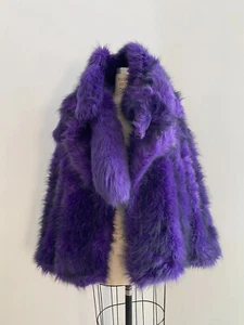 ⭕️ 80s Vintage Kansai Yamamoto Purple faux fur jacket w fox scarf : dead stocked - Picture 1 of 9