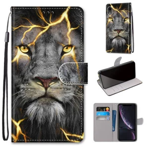 Flip Magnetic Leather Card Wallet Strap Cool Lion Covers For Various Phone Case - Picture 1 of 12