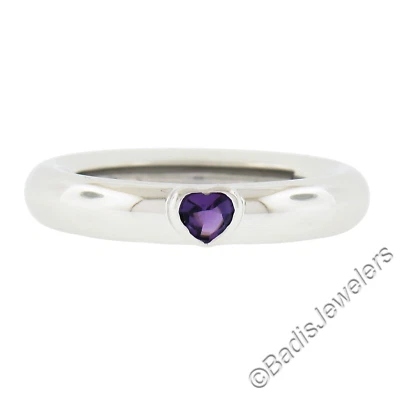 Anillo Tiffany & Co. Oro Blanco 18k Bisel Corazón Amatista Solitario Pulido Banda Foto 1 de 4