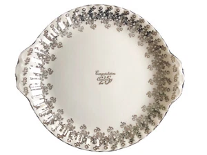ROYAL ALBERT ENGLAND 25TH ANNIVERSARY SILVER FLORAL Cake Plate / Charger 1962- - Picture 1 of 6